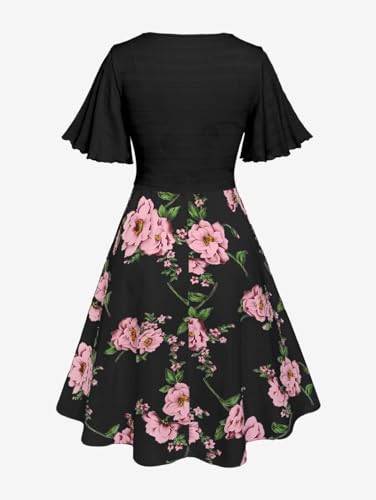 Image of Rosegal Plus Size Women Cottagecore 2PC Floral Sundress Set | Flutter Sleeves Twisted Crop Top, Cottagecore Floral Cami Dress, Vintage Midi Dress Set, Sleeveless Midi Dress
