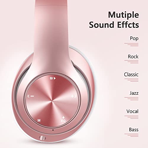 Image of 9S Over Ear Bluetooth Headphones, 60 Hours Playtime, Hi-Fi Stereo, Deep Bass, Microphone, Foldable, Rose Gold