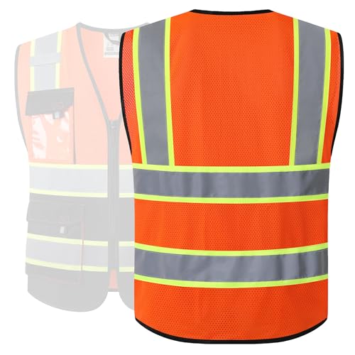 Image of JKSafety Hi Vis Reflective Safety Vests for Men Women High Visibility Vest with Pockets Mesh Fabric Construction Safety Apparel Neon Vest for Work (220-OBlack S)