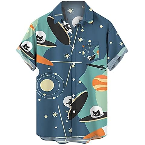 ZSBAYU 80s Shirt for Mens, 90s Button Down Shirts Short Sleeves Neon Funny Party Shirts Retro Vintage Summer Hawaiian(Sky Blue,X-Large) Cover