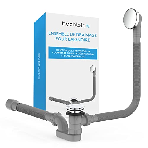 Bächlein Bonde de vidange pop-up pour la baignoire, fonction pop-up avec filtre pour un drain de baignoire propre, kit complet avec trop-plein flexible, pare-soleil de trop-plein et siphon