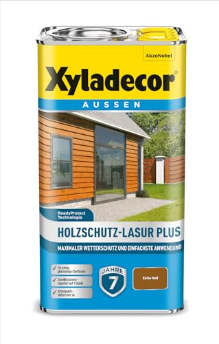 Xyladecor Holzschutz-Lasur Plus, Maximaler Wetterschutz und einfachste Anwendung, Eiche Hell, 4 l