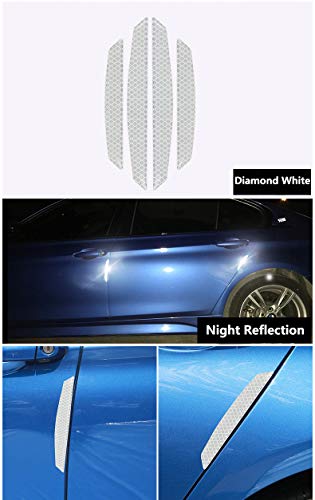 Image of ZYTC 4pcs 3D Super Reflective Stickers Carbon Fiber Strips Car Side Door Edge Bumper Anti-Scratch Protection Guards Trim Stickers Universal (Diamond White)