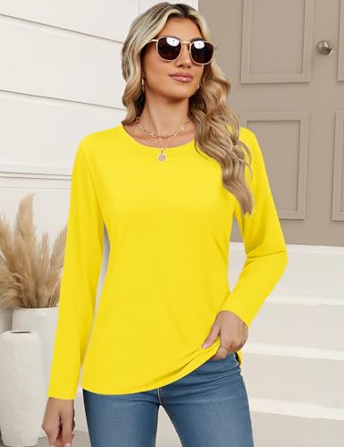 YUCOLEN Women's Cotton Long Sleeve Shirts Crewneck Cotton Basic T-Shirt Solid Color Soft Comfy Casual Tops Tees for Women2
