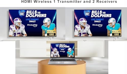 Image of Wireless HDMI Transmitter and 2 Receivers 382FT /100M, Plug & Play, 2.4G+5G