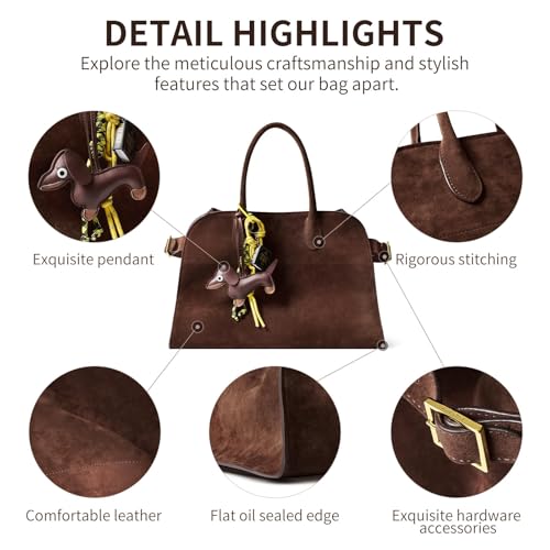 Purely Hand-Sewn Luxury Faux Suede Leather Tote Bag, HOBO bag, Purse for women, Travel Handbag with a Mini Dog3