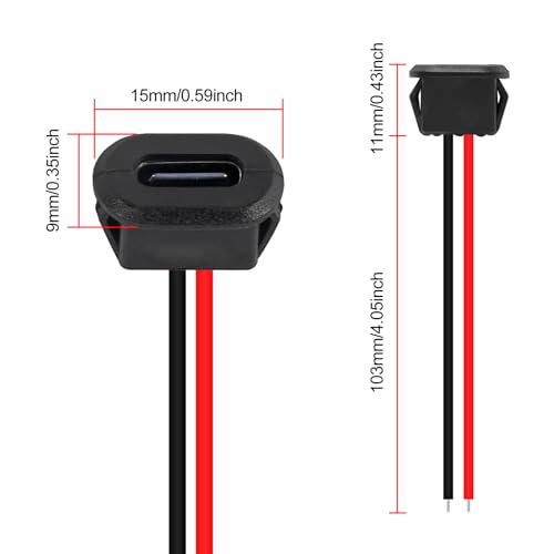 Conector USB Tipo C Hembra 15 piezas 2 pines resistente agua miniatura 5