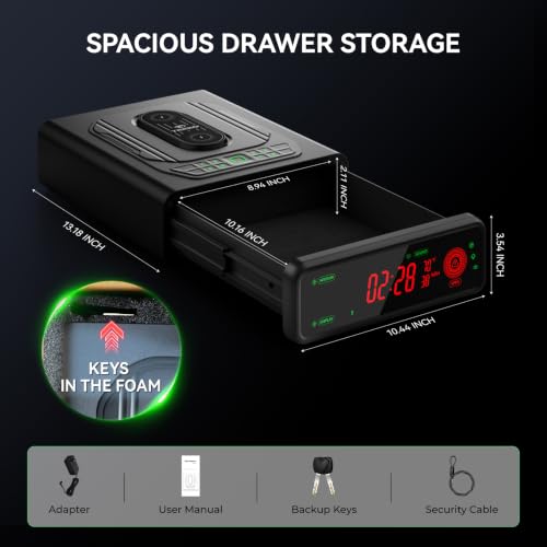 Image of Biometric Gun Safe for Handgun, 0.3S Auto-Open & 2X Wireless Charging