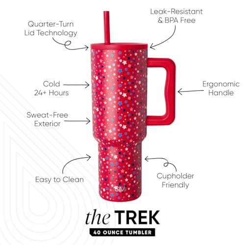 Image of Simple Modern 4th of July 40 oz Trek Tumbler with Handle and Straw Lid | Cup Holder Friendly Insulated Stainless Steel Travel Mug | Star Speckled Banner