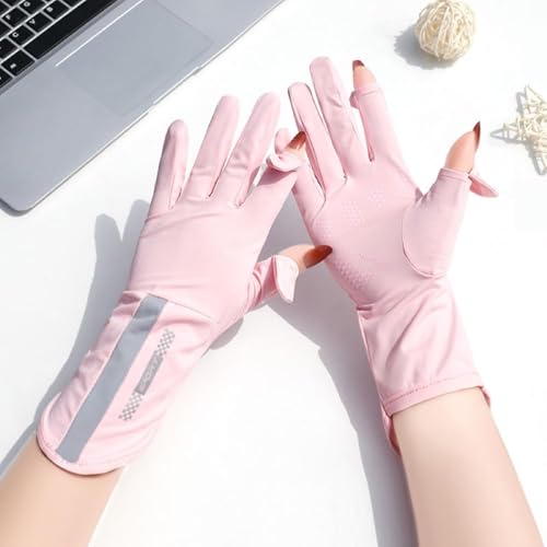 Image of LUVINA 2 PCS Hand Gloves for UV Sun Protection, Breathable Sunscreen Driving Glove Cooling Arm Full Finger, Ice Silk Non-Slip Touch Screen Anti Uv Glove (Pink, Gloves)