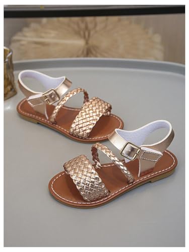 Image of GORGLITTER Girl's Leather Ankle Strap Flat Sandals Dressy Braided Round Open Toe Summer Vacation Beach Cute Sandals 2025
