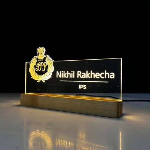Image of WOWOOD Customized LED Name Plate for Office Desk Table Name Lamp Sign Gift For Officer IPS IAS IG IB DGI DGP Army Govenrment colonel Navy Defence Police Air Force Size (10 x 6 inch) (For Officer)