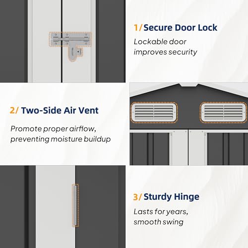 Image of UDPATIO 6x4 FT Metal Storage Shed,Outdoor Shed,Garden Shed for Patio,Grey | All-Weather,Sloping Roof,Lockable Door,Air Vent,Upgraded Full-Frame Structure,Patio,Lawn,Garden,Backyard,Bicycle,Tool,Bicycle