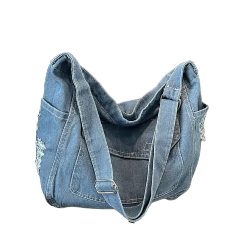 Image of Womens Denim Shoulder Hobo Handbag Canvas Jean Cross Body Bag Leisure Daily Travel Bag Shopping Bag,Light Blue
