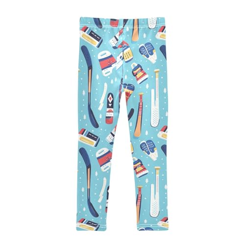 Wusikd Hockey Girls' Leggings Toddler Doodles Blue Kids Yoga Pants Dance Active Tights 4T2