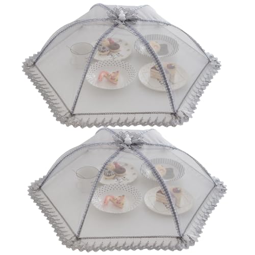 2 ombrelloni per alimenti, 80 x 80 cm, in rete, riutilizzabili e pieghevoli, per picnic all'aperto, per tenere lontani mosche, insetti, zanzare