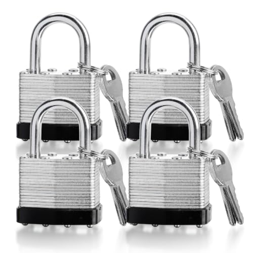Image of 4 Pack Pad Locks with Same Key, Heavy Duty Keyed Alike Locks | Same Key Convenience, 4 Locks Share Keys, Durable Steel Body for Storage, Gates, Garages and Outdoor Use