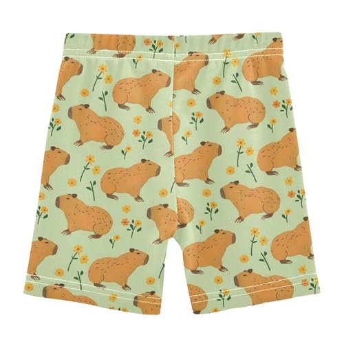 Capybara with Flowers Prints Girls Shorts Elastic Waist Sports Shorts Girls Leggings Pants for 4-10 Years2