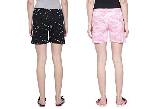 Image of Club A9 Women's Regular Fit Cotton Printed Shorts (Multicolor,XL) (Pack of 2) (WSCOM2 224 XL)