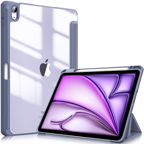 Fintie Funda iPad Air 11 Pulgadas 2025(M3) / 2024(M2), Funda iPad Air 5ª Gen(2022)/4ª Gen(2020) 10.9'- Híbrida Delgada Antichoque con Carcasa Trasera Transparente y Soporte para Lápiz - Lavanda Gris