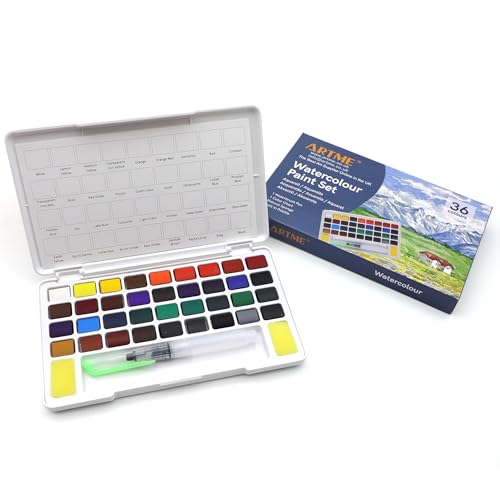 Artme Aquarelles en Godet 36 couleurs avec palette de mélange et pinceau réservoir d'eau - peinture aquarelle