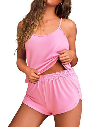 Image of Ekouaer Womens Cami Pajama Sets Soft Shorts Lingerie Set Camisole 2 Piece Cami Shorts Pj Nightwear