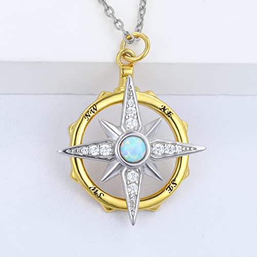 Bolelis Nautical Working Compass Necklace For Women - 925 Sterling Silver Spinner Gold Compass Inspirational Pendant With Opal Graduation Gift For Girls Who Love Travel #TOP2