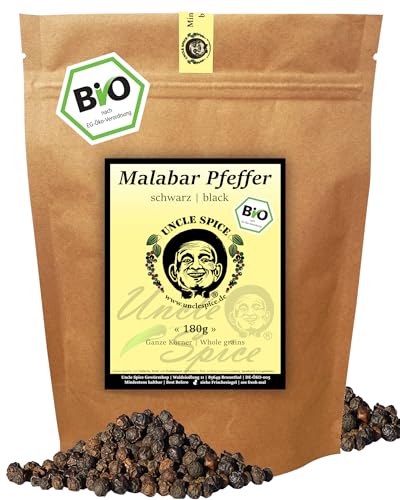 UNCLE SPICE® BIO Malabar Pfeffer -180g schwarzer BIO Pfeffer ganz - Tigerpfeffer - Hochland...