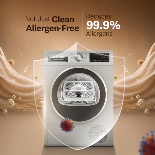 Image of Bosch 8 kg Front Load Fully-Automatic Tumble Dryer, 100% Drying, 5 Drying Options, Reduces 99.9% Allergens, Ready-to-Wear No Crease, Silver, WPG23108IN (2026 Model)