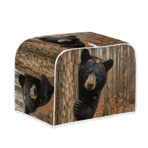 Image of Talayituse Forest Bear Maple Print 4 Slice Toaster Dust Covers Kitchen Small Appliance Cover, Stain Resistant Dust Protection Bread Machine Cover with Top Handle Autumn Decor, M