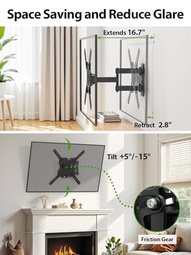 USX MOUNT UL Listed Full Motion TV Mount, Swivel Articulating Tilt TV Wall Mount for 26-65 Inch LED, 4K, Wall Mount Bracket with VESA 400x400mm Up to 77lbs, Perfect Center Design -XMM006-1 - Image 3