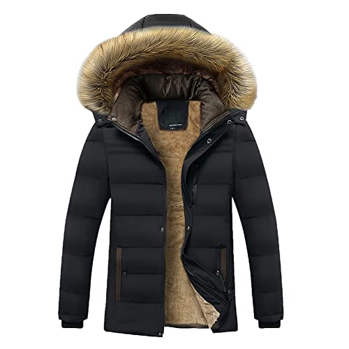 AQAYL Puffer Jacket Men Fur Hood Winter Coat Zip up Padded Coat Warm Down Jacket Quilted Insulated Jacket Thermal Outwear