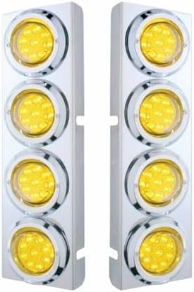 United Pacific 33718 Air Cleaner Light Bar, Front, Stainless Steel, with Bracket, Reflector/Clearance/Marker Light, Amber LED and Lens, with Chrome Bezels, 9 LED Per Light, for Peterbilt Trucks