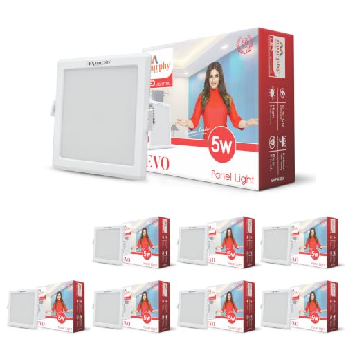 Image of Murphy EVO 5W Square LED Recess Panel Light | 85mm Outer Diameter, 70mm Cutout | 3000K Warm White | Shockproof PC Body | Energy Efficient | BIS Approved | 2-Year Warranty | Pack of 8