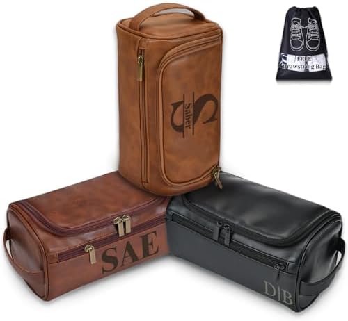Personalized PU Leather Toiletry Bag for Men, Custom Engraved Travel Dopp Kit Bag, Customized Name Initials Gift for Groomsmen, Best Man, Father's Day, Wedding, Birthday, Husband, Grandpa
