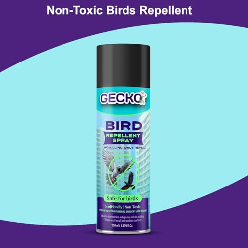 Image of Gecko Bird Repellent Spray for Home & Office | Non-Toxic Pigeon Repellent | Safe Bird Control Solution | Only Repels | Easy-to-Use Spray - Pack of 1 (200 ML) - FORMULATION 20X