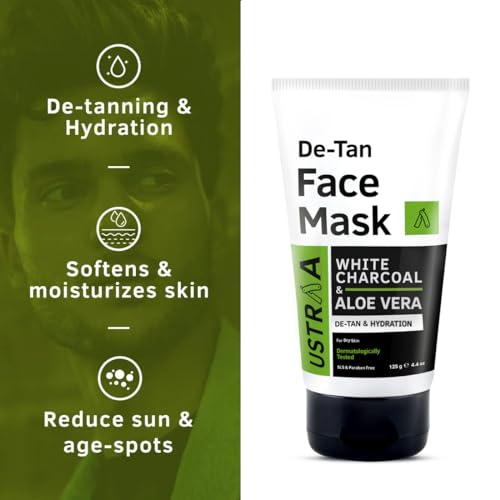 Image of Ustraa De-Tan Face Mask - Dry Skin - 125 g x 2 - Wash-off mask | For Dry Skin | with White Charcoal | Effective Tan Removal | Reduces Sun & Age-spots | No SLS, No Paraben