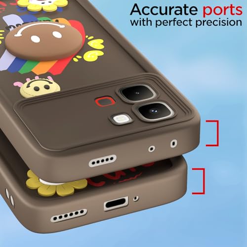 Image of Pikkme Back Cover for Infinix Note Edge 5G | Soft Silicone| Cute Rainbow Smile & 3D Cartoon Flower Design | Shockproof Raised Camera Protection Bumper Case (Brown)