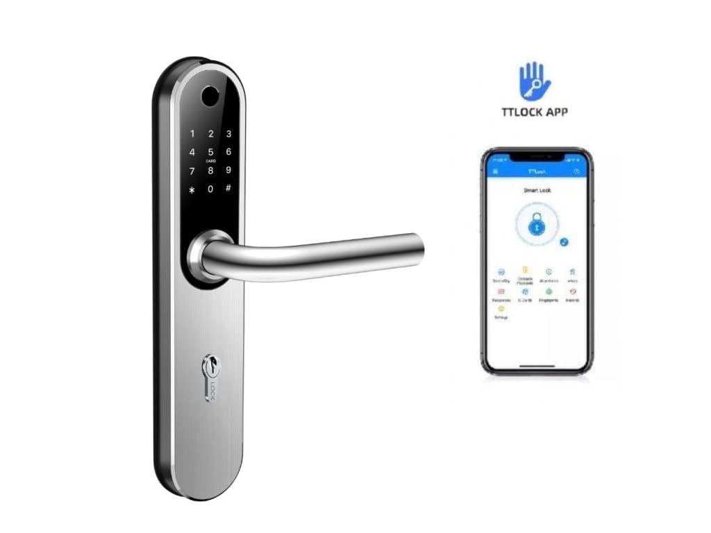BOT TTLock H1W - Cerradura electrónica para puerta (72 mm, resistente al agua, huellas dactilares, Bluetooth, función inteligente)