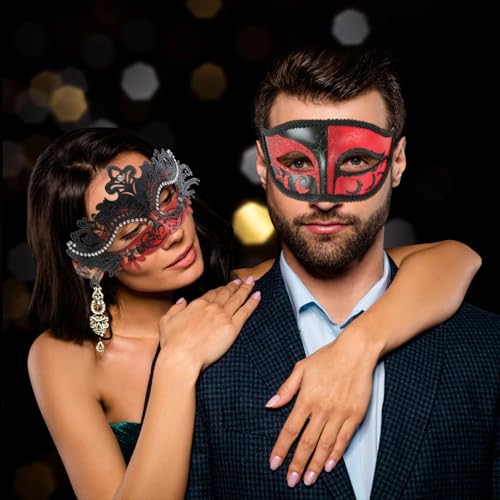 Image of Coddsmz Couple Masquerade Mask Set - Venetian & Mardi Gras Mask for Women & Men
