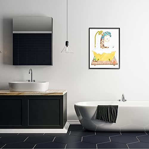 Image of 'Children's Giraffe Animal Bubble Bath Yellow'| Framed Giclee Art | Stupell Industries | Black, 24 x 30 Inches, Easy to Hang and Sturdy, Made in USA, by Erica Billups