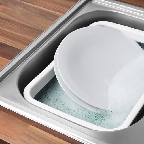 Beldray Waschschüssel Faltbar, Spülschüssel Camping Rechteckig, Wasch Schüssel mit Griff für Picknick & Festival, Faltbare Waschwanne für Unterwegs, Weiß/Grau