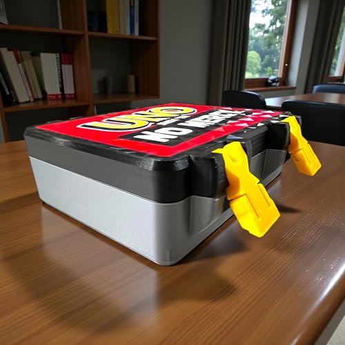 Image of Uno No Mercy Card Game Storage Box with Snap On Locks, Inner Tray, Multicolor, Durable (Gray Box + Original Card Deck)