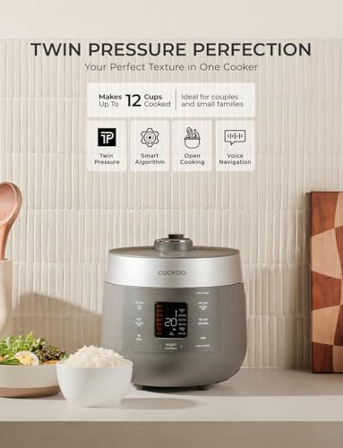 Image of CUCKOO Twin Pressure Rice Cooker 6-Cup Uncooked / 12-Cup Cooked with Nonstick Inner Pot, Versatile Rice Maker & Warmer with 16 Menu Options, Open Cooking Mode, Voice Guide, Gray (CRP-ST0609FG)