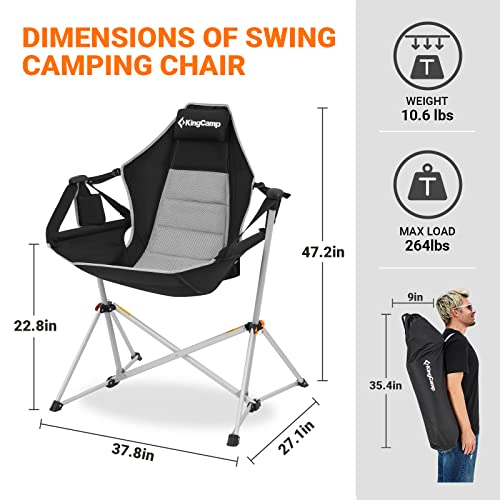 Kingcamp Hammock Camping Chair Swinging Rocking Chair For Adults Lawn Beach Camp Outside Portable Folding Chair Hold Up To 264Lbs With Adjustable Back Support Carrying Bag Cup Holder #TOP1