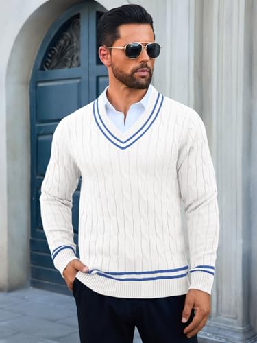 Runcati Mens V Neck Sweater Casual Cable Knit Slim Fit Pullover Long Sleeve Fall Winter Sweaters2