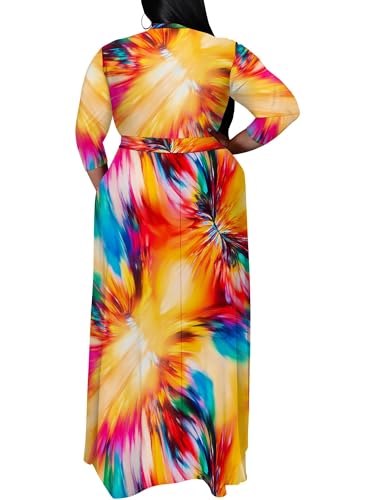 Image of SUZONANA Plus Size Maxi Dresses for Curcy Women Casual Loose 3 /4 Sleeve Long Dress with Belt