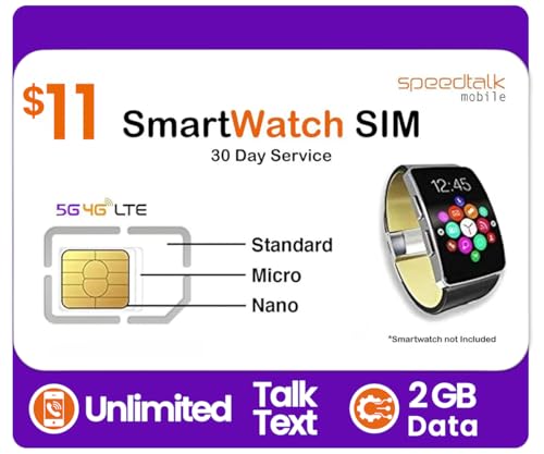 Image of SpeedTalk Mobile Smartwatch SIM Card Kit - 5G 4G LTE Wearables | Unlimited Talk and Text 2GB Data | 3-in-1 Triple-Cut SIM | Prepaid Plan | Smartwatch & Wearable Wireless Service
