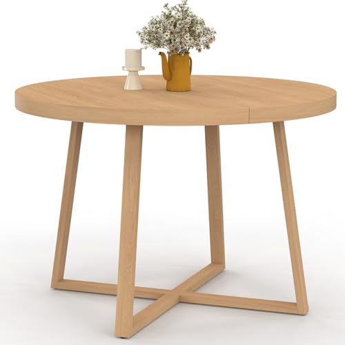 IDMarket – Mesa de comedor fija redonda Selma 4-6 personas madera efecto haya 110 cm