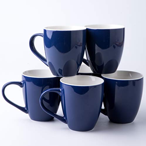Amuse- Professional Porcelain Bistro Collection Lungo Mugs- Set of 6-17 oz Cobalt Blue